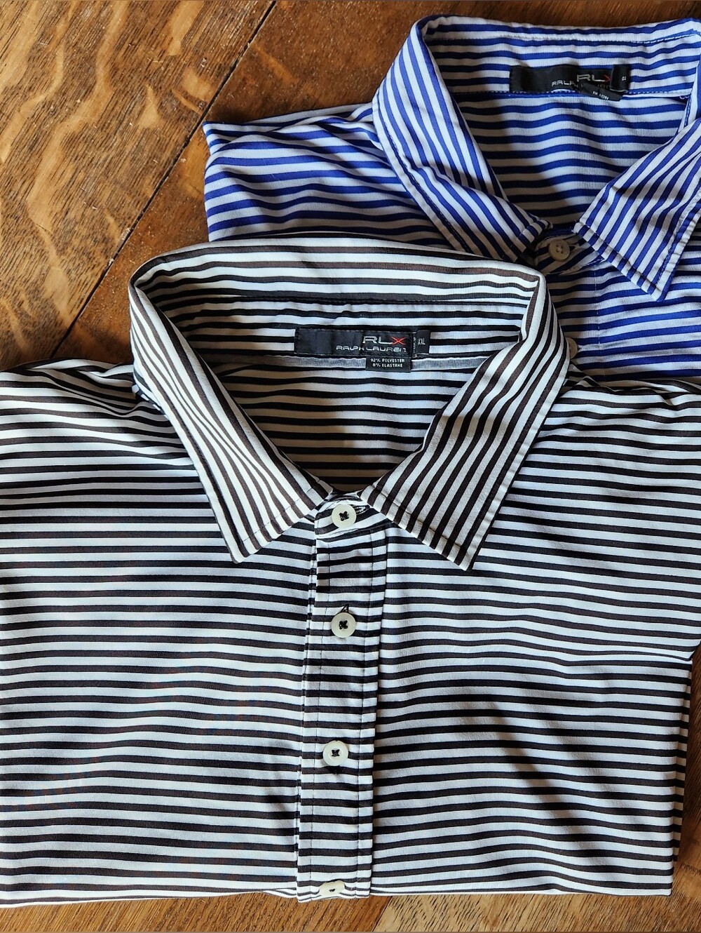 RLX Ralph Lauren Golf Polo Shirts Bundle Mens XXL Black Blue Striped Lot of 2